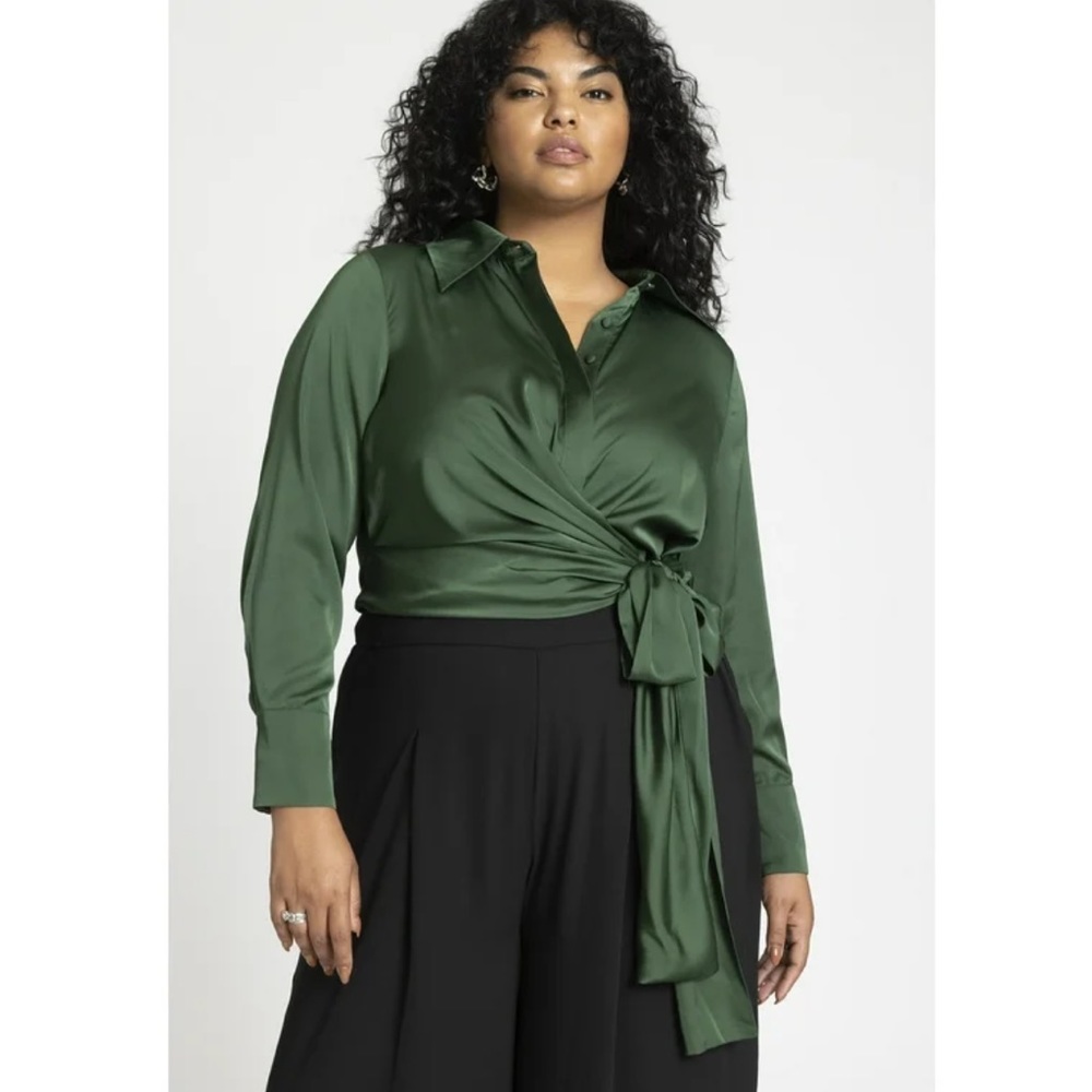 Eloquii green satin blouse NWT